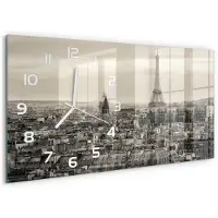 Tulup Wandklok - Eiffeltoren Parijs Gekleurde Glazen Klok - 60x30 cm - Zwart-wit Glazen Klok Met Print - Witte handen - Rechthoekige Klok - Moderne Wandklok Glas - Wandklok Glas Decoratie