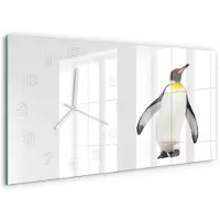 Tulup Wandklok - Pinguïn Moderne Wandklok Glas - 60x30 cm - Wit Wandklok Glas Decoratie - Witte handen - Rechthoekige Klok - Glazen Wandklok Design - Klok Glas Met Opdruk