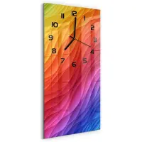 Tulup Wandklok - Kleurrijke golven Glazen Klok Met Print - 30x60 cm - Veelkleurig Wandklok Glas Met Motief - Zwarte handen - Rechthoekige Klok - Wandklok Glas Decoratie - Gekleurde Glazen Klok