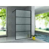 Aloni douchewand, zwart mat, gestreept, 100x200 cm, 8 mm dik