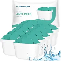 Wessper aquamax ANTI-PFAS waterfilter, 10 stuks voor filterkan, vermindert PFAS, chloor en zware metalen