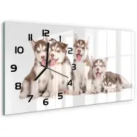 Tulup Wandklok - Husky-puppy's Glazen Wandklok Design - 60x30 cm - Bruin Klok Glas Met Opdruk - Zwarte handen - Rechthoekige Klok - Wandklok Glas Met Motief - Decoratieve Glazen Klok