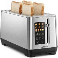Costway Toaster, 4 sleuven, 1600W, roestvrij staal, lange sleuven, met LED-display, 6 bruiningsgraden, ontdooifunctie en opwarmfunctie, geschikt voor 4 soorten brood, zilverkleurig