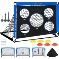 Merkloos Voetbaldoel 120x90 cm, opvouwbaar, voor tuin, met 5 schietgaten, 3 doelschijven, draagtas, grondankers