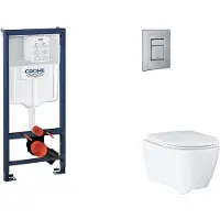 GROHE Rapid SL - Set voorwandinstallatie, toilet, SoftClose-zitting en Skate Cosmopolitan-bedieningsplaat, geborsteld roestvrij staal SANI11BB2124
