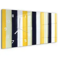 Tulup Wandklok - Gestreepte achtergrond Gekleurde Glazen Klok - 60x30 cm - Geel Glazen Klok Met Print - Witte handen - Rechthoekige Klok - Moderne Wandklok Glas - Wandklok Glas Decoratie