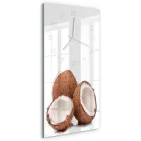 Tulup Wandklok - Kokosnoot Glazen Klok Met Print - 30x60 cm - Bruin Wandklok Glas Met Motief - Witte handen - Rechthoekige Klok - Wandklok Glas Decoratie - Gekleurde Glazen Klok