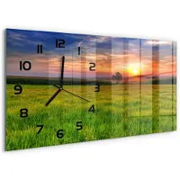 Tulup Wandklok - Zonsondergang Glazen Klok Met Print - 60x30 cm - Groente Wandklok Glas Met Motief - Zwarte handen - Rechthoekige Klok - Wandklok Glas Decoratie - Gekleurde Glazen Klok