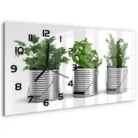 Tulup Wandklok - Aromatische planten Gekleurde Glazen Klok - 60x30 cm - Groente Glazen Klok Met Print - Zwarte handen - Rechthoekige Klok - Moderne Wandklok Glas - Wandklok Glas Decoratie