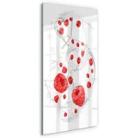 Tulup Wandklok - Frambozen met melk Decoratieve Glazen Klok - 30x60 cm - Rood Glazen Wandklok Design - Witte handen - Rechthoekige Klok - Glazen Klok Met Print - Wandklok Glas Met Motief
