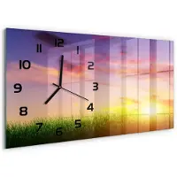 Tulup Wandklok - Zonsondergang Moderne Wandklok Glas - 60x30 cm - Veelkleurig Wandklok Glas Decoratie - Zwarte handen - Rechthoekige Klok - Glazen Wandklok Design - Klok Glas Met Opdruk
