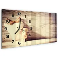 Tulup Wandklok - Liefde Klok Glas Met Opdruk - 60x30 cm - Beige Moderne Wandklok Glas - Zwarte handen - Rechthoekige Klok - Decoratieve Glazen Klok - Glazen Wandklok Design