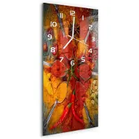 Tulup Wandklok - Specerijen Moderne Wandklok Glas - 30x60 cm - Rood Wandklok Glas Decoratie - Witte handen - Rechthoekige Klok - Glazen Wandklok Design - Klok Glas Met Opdruk