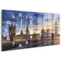 Tulup Wandklok - Big Ben Londen Moderne Wandklok Glas - 60x30 cm - Geel Wandklok Glas Decoratie - Witte handen - Rechthoekige Klok - Glazen Wandklok Design - Klok Glas Met Opdruk