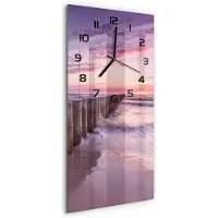 Tulup Wandklok - Golfbreker Wandklok Glas Met Motief - 30x60 cm - Roze Decoratieve Glazen Klok - Zwarte handen - Rechthoekige Klok - Gekleurde Glazen Klok - Glazen Klok Met Print