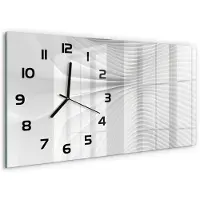 Tulup Wandklok - Lijnen van abstractie Glazen Klok Met Print - 60x30 cm - Wit Wandklok Glas Met Motief - Zwarte handen - Rechthoekige Klok - Wandklok Glas Decoratie - Gekleurde Glazen Klok