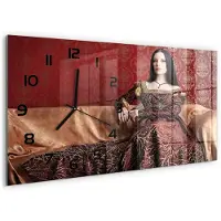 Tulup Wandklok - Middeleeuwen Decoratieve Glazen Klok - 60x30 cm - Gouden Glazen Wandklok Design - Zwarte handen - Rechthoekige Klok - Glazen Klok Met Print - Wandklok Glas Met Motief