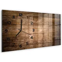 Tulup Wandklok - Houten achtergrond Decoratieve Glazen Klok - 60x30 cm - Bruin Glazen Wandklok Design - Zwarte handen - Rechthoekige Klok - Glazen Klok Met Print - Wandklok Glas Met Motief