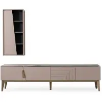 AEA TV-Wohnwand Beige MDF Modern TV-Lowboard Wandregal Einfarbig Stauraum