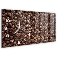 Tulup Wandklok - Koffiebonen Wandklok Glas Decoratie - 60x30 cm - Bruin Gekleurde Glazen Klok - Witte handen - Rechthoekige Klok - Klok Glas Met Opdruk - Moderne Wandklok Glas