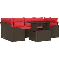 vidaXL Tuinbank Set 7 st Bruin en Rood Poly rattan