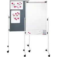 Franken Premiumline Dubbelzijdig Mobiel Presentatiebord CombiFlipover UMT FC Grijs/Vilt, wit/magnetisch whiteboard Vrijstaand 76 x 121 cm