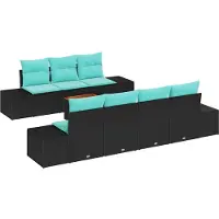 vidaXL Tuinset met 8 zitplaatsen, zwart en turquoise, van polyrotan