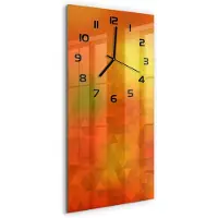 Tulup Wandklok - Driehoeken van abstractie Gekleurde Glazen Klok - 30x60 cm - Oranje Glazen Klok Met Print - Zwarte handen - Rechthoekige Klok - Moderne Wandklok Glas - Wandklok Glas Decoratie