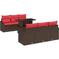 vidaXL Tuinbank Set 7 st 6-zits Bruin en Rood poly rattan