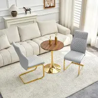 Ninkear Tafel- en stoelset, ronde tafel 60 cm, MDF, houtlook, 2 stoelen met ruitpatroon (goud, lichtgrijs, walnoot)
