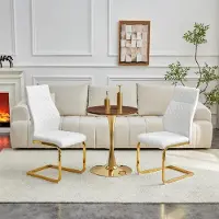 Ninkear Tafel- en stoelset, ronde tafel 60 cm, MDF, houtlook, 2 stoelen met ruitpatroon (walnoot, wit+goud)