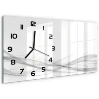 Tulup Wandklok - Golfabstractie Klok Glas Met Opdruk - 60x30 cm - Wit Moderne Wandklok Glas - Zwarte handen - Rechthoekige Klok - Decoratieve Glazen Klok - Glazen Wandklok Design