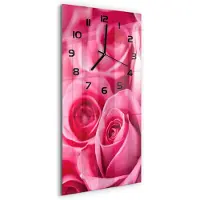 Tulup Wandklok - Roze rozen Glazen Wandklok Design - 30x60 cm - Roze Klok Glas Met Opdruk - Zwarte handen - Rechthoekige Klok - Wandklok Glas Met Motief - Decoratieve Glazen Klok