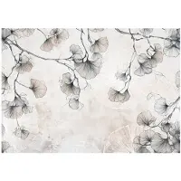 WALLARENA - Fotobehang 312x219 cm - vliesbehang - hangende ginkgobladeren op betonlook - woonkamer en slaapkamer