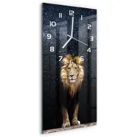 Tulup Wandklok - Leeuw tegen de sterren Gekleurde Glazen Klok - 30x60 cm - Bruin Glazen Klok Met Print - Witte handen - Rechthoekige Klok - Moderne Wandklok Glas - Wandklok Glas Decoratie