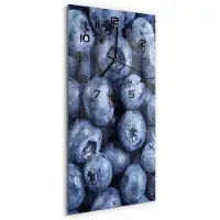 Tulup Wandklok - Bosbessen Gekleurde Glazen Klok - 30x60 cm - Blauw Glazen Klok Met Print - Zwarte handen - Rechthoekige Klok - Moderne Wandklok Glas - Wandklok Glas Decoratie