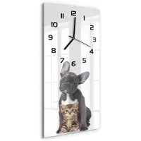 Tulup Wandklok - Hond en kat Decoratieve Glazen Klok - 30x60 cm - Zwart Glazen Wandklok Design - Zwarte handen - Rechthoekige Klok - Glazen Klok Met Print - Wandklok Glas Met Motief