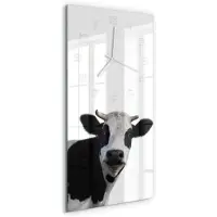 Tulup Wandklok - Koe Moderne Wandklok Glas - 30x60 cm - Zwart-wit Wandklok Glas Decoratie - Witte handen - Rechthoekige Klok - Glazen Wandklok Design - Klok Glas Met Opdruk