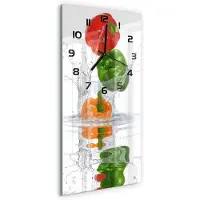 Tulup Wandklok - Peper Glazen Wandklok Design - 30x60 cm - Veelkleurig Klok Glas Met Opdruk - Zwarte handen - Rechthoekige Klok - Wandklok Glas Met Motief - Decoratieve Glazen Klok