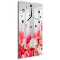 Tulup Wandklok - Bloemen Klok Glas Met Opdruk - 30x60 cm - Roze Moderne Wandklok Glas - Zwarte handen - Rechthoekige Klok - Decoratieve Glazen Klok - Glazen Wandklok Design