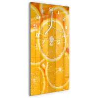 Tulup Wandklok - Sinaasappelschijfjes Wandklok Glas Decoratie - 30x60 cm - Oranje Gekleurde Glazen Klok - Witte handen - Rechthoekige Klok - Klok Glas Met Opdruk - Moderne Wandklok Glas