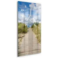 Tulup Wandklok - De weg naar het strand Decoratieve Glazen Klok - 30x60 cm - Groente Glazen Wandklok Design - Witte handen - Rechthoekige Klok - Glazen Klok Met Print - Wandklok Glas Met Motief
