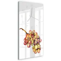 Tulup Wandklok - Druif Wandklok Glas Decoratie - 30x60 cm - Groente Gekleurde Glazen Klok - Witte handen - Rechthoekige Klok - Klok Glas Met Opdruk - Moderne Wandklok Glas