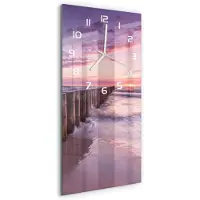 Tulup Wandklok - Golfbreker Decoratieve Glazen Klok - 30x60 cm - Roze Glazen Wandklok Design - Witte handen - Rechthoekige Klok - Glazen Klok Met Print - Wandklok Glas Met Motief