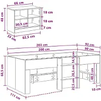 vidaXL Loft Bed Frame met Kast met plank 3 st Betongrijs Bewerkt hout