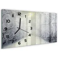 Tulup Wandklok - Winterbos Glazen Klok Met Print - 60x30 cm - Wit Wandklok Glas Met Motief - Zwarte handen - Rechthoekige Klok - Wandklok Glas Decoratie - Gekleurde Glazen Klok