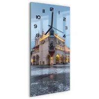 Tulup Wandklok - Krakau, Polen Glazen Wandklok Design - 30x60 cm - Blauw Klok Glas Met Opdruk - Zwarte handen - Rechthoekige Klok - Wandklok Glas Met Motief - Decoratieve Glazen Klok