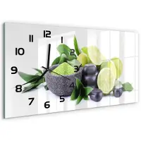 Tulup Wandklok - Kalk en stenen Klok Glas Met Opdruk - 60x30 cm - Groente Moderne Wandklok Glas - Zwarte handen - Rechthoekige Klok - Decoratieve Glazen Klok - Glazen Wandklok Design