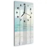 Tulup Wandklok - Zee Wandklok Glas Met Motief - 30x60 cm - Blauw Decoratieve Glazen Klok - Zwarte handen - Rechthoekige Klok - Gekleurde Glazen Klok - Glazen Klok Met Print