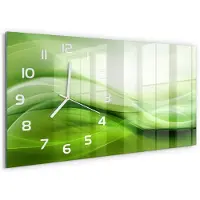 Tulup Wandklok - Groene golven achtergrond Decoratieve Glazen Klok - 60x30 cm - Groente Glazen Wandklok Design - Witte handen - Rechthoekige Klok - Glazen Klok Met Print - Wandklok Glas Met Motief